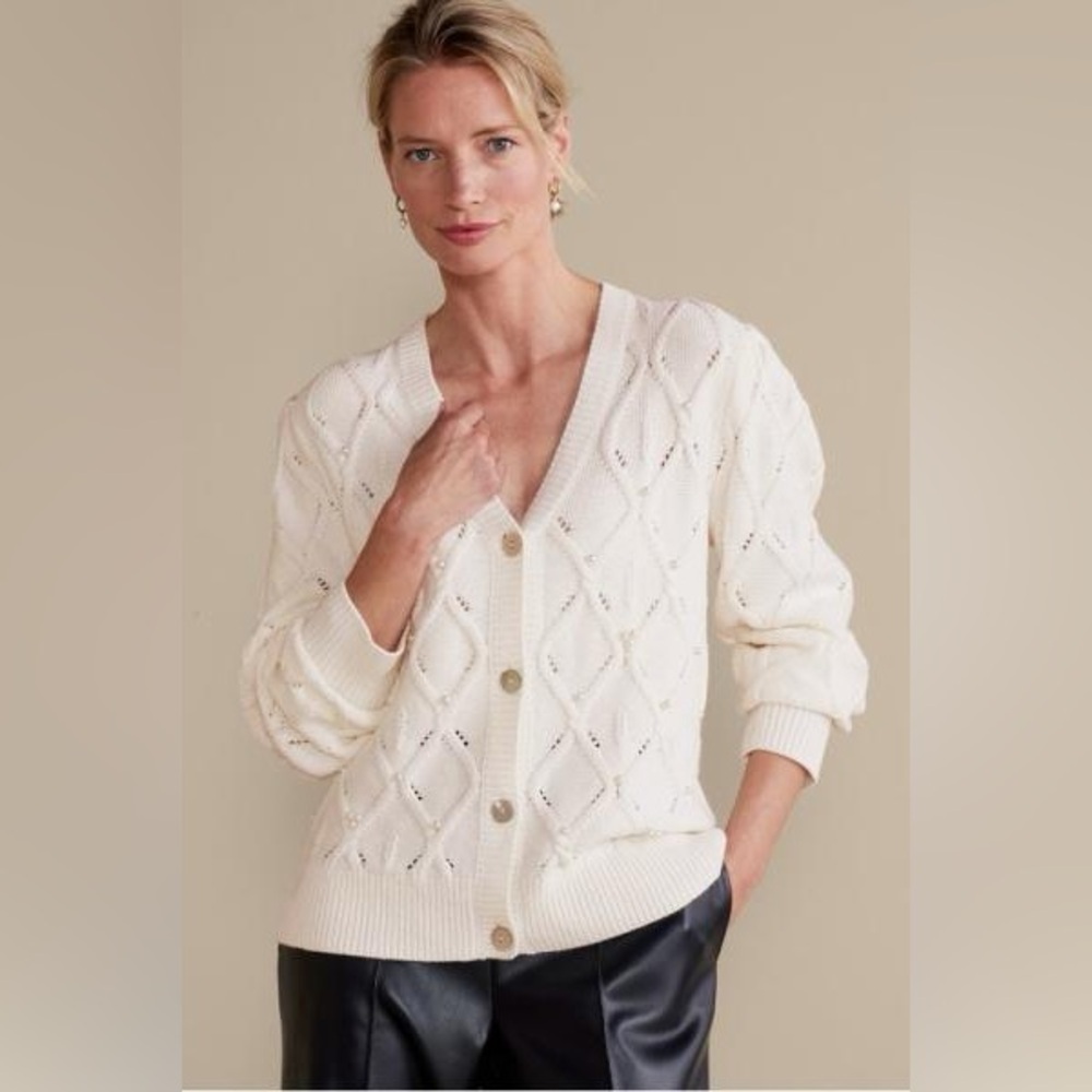 Soft Surroundings Meryl Cable Cardigan Ivory Pearl